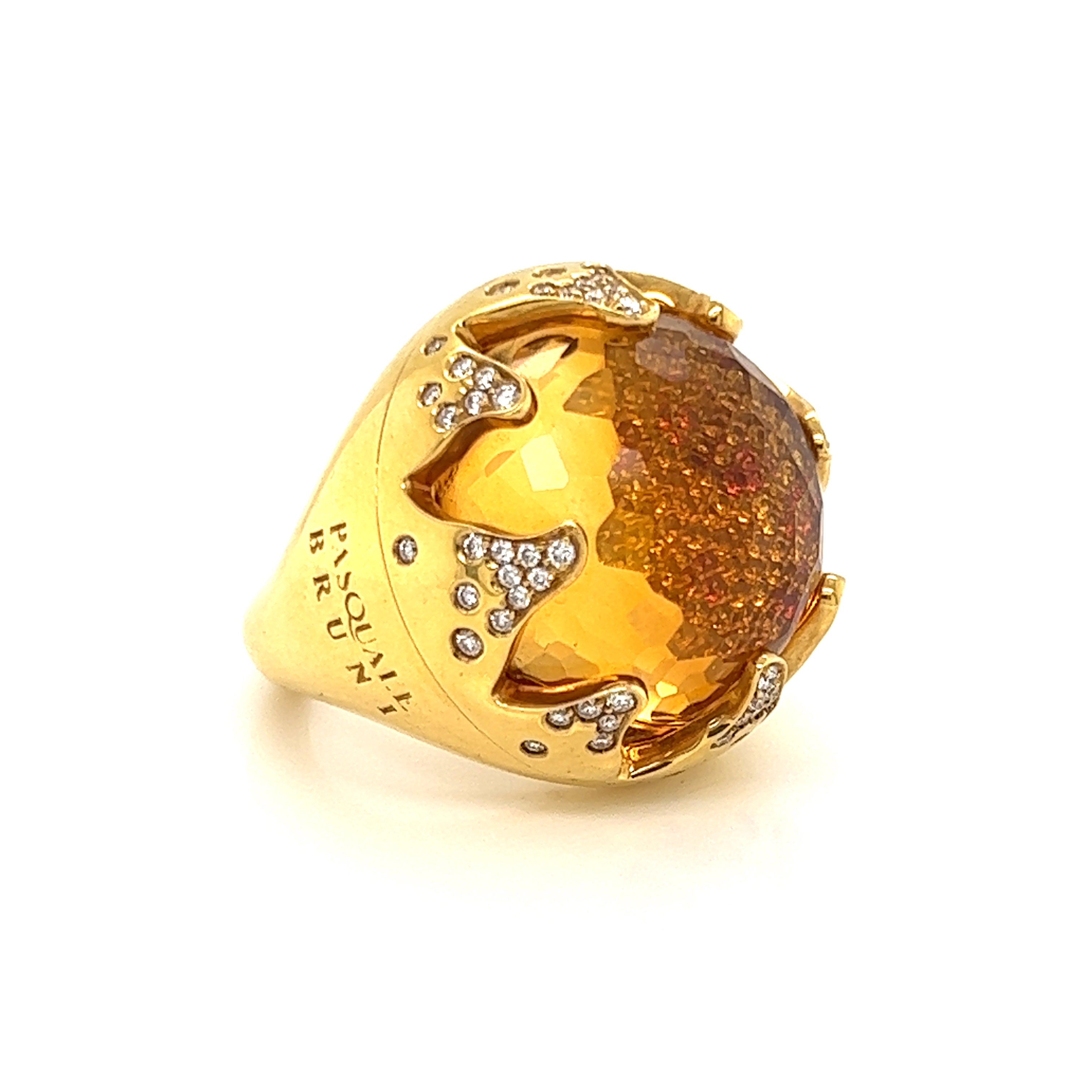 Pasquale Bruni Sissi 32.74ct Citrine 
Diamond 18k Yellow Gold Dome Ring