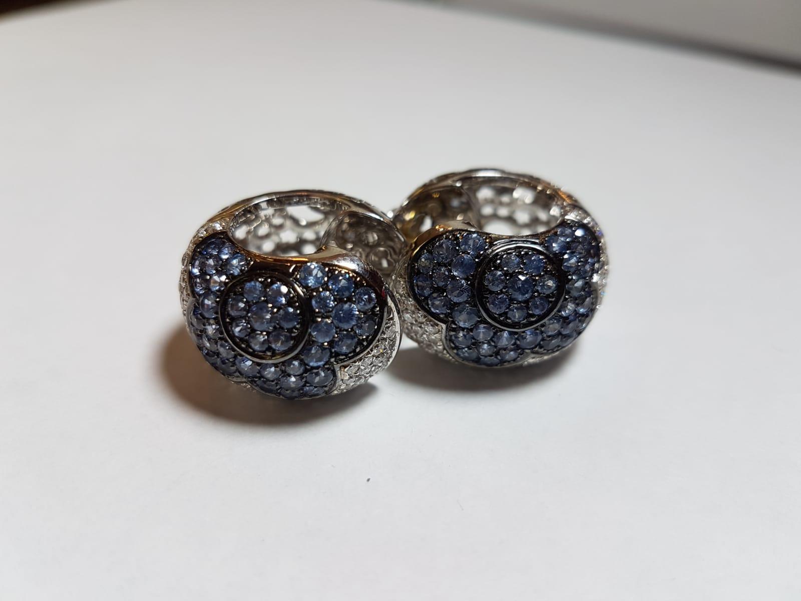 Contemporary Pasquale Bruni White Gold Diamond Sapphire Stud Earrings For Sale