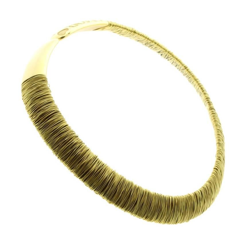 A magnificent Pasquale Bruni choker crafted in 18k yellow gold featuring a flawless marriage of classic design and modern elements. Weight: 117.5 Grams Measurements: The necklace measures .59″ inches wide Necklace Length: 15.5″
