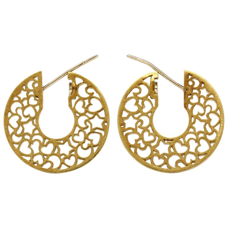 Pasquale Bruni Yellow Gold Heart and Moon Hoop Earrings For Sale