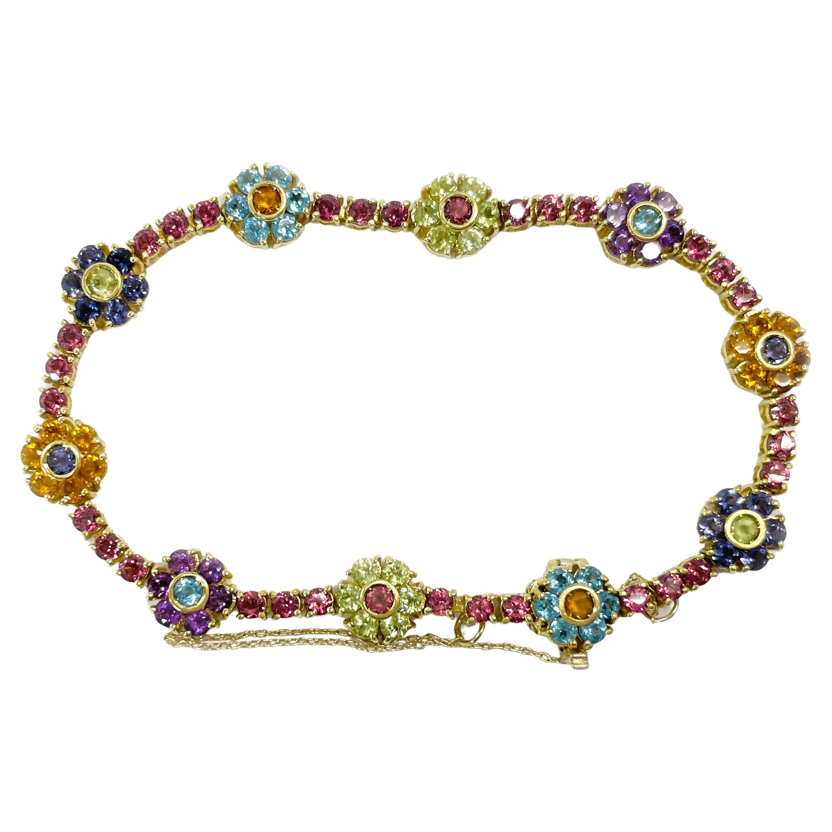  Pasquale Bruni Yellow Gold Multi-Gemstone Floral Bracelet For Sale