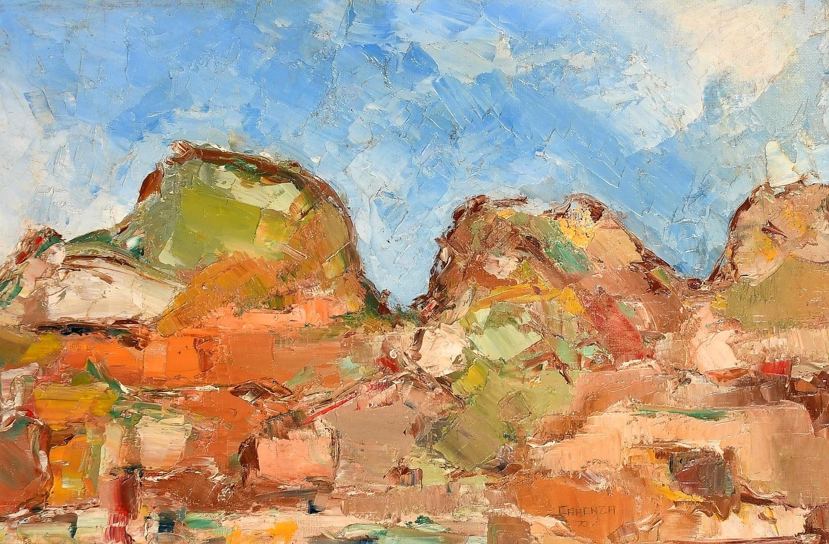 Mountain Landscape - Großes spanisches impressionistisches Ölgemälde aus der Mitte des 20. Jahrhunderts (Beige), Landscape Painting, von Pasquale Carenza 