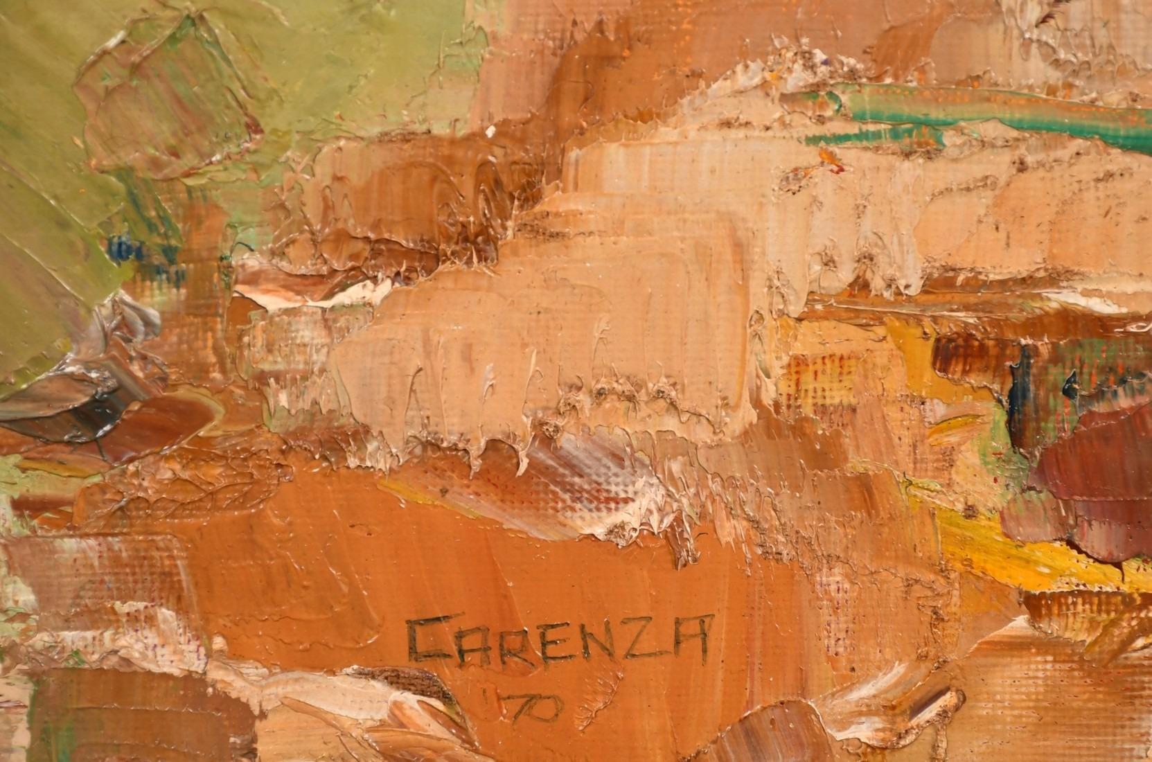 Ein schönes und großes impressionistisches Ölgemälde von Pasquale Carenza aus dem 20. Jahrhundert, das eine Berglandschaft, wahrscheinlich in Spanien, darstellt.

Das Werk ist unten rechts signiert und datiert 1970. Auf der Rückseite befindet sich