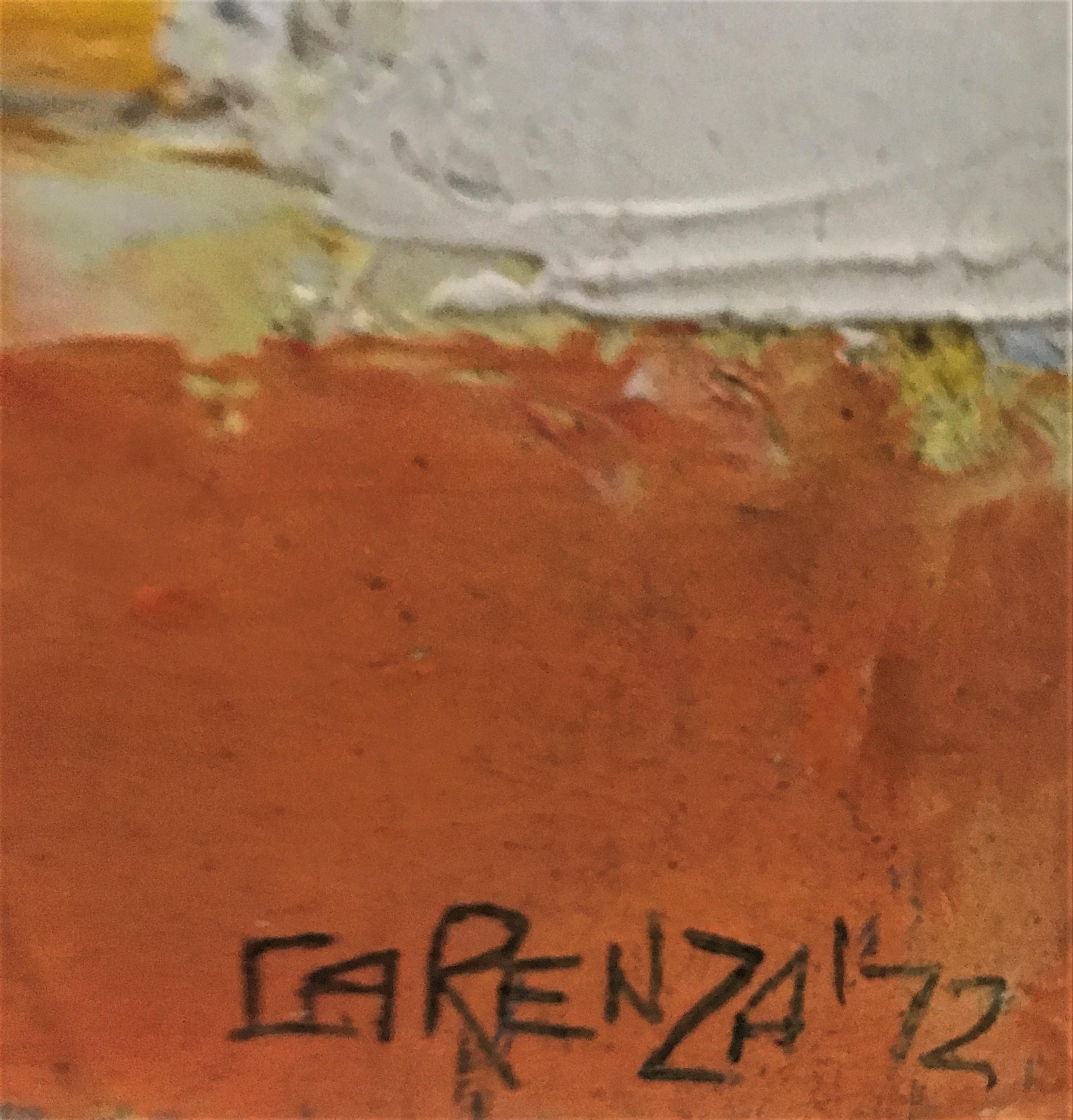 Abstract, original oil on canvas, 20th Century, signed and dated bottom right - Beige Abstract Painting by Pasquale Carenza