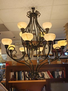 Pasquale Miranda for Feiss Iron and Alabaster Chandelier 20th Century