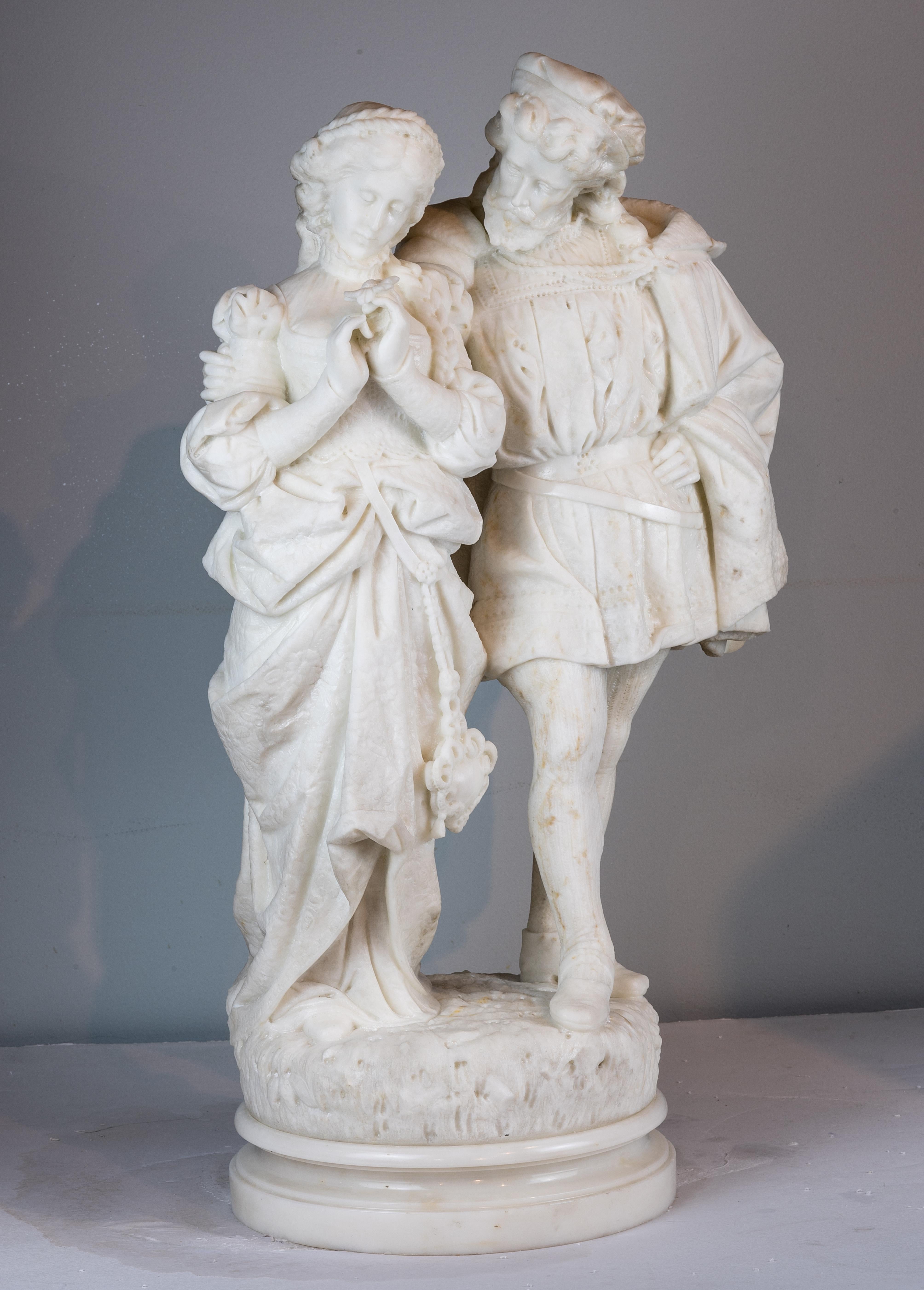 Pasquale Romanelli Figurative Sculpture - White Marble Sculpture Statue of Two Lovers
