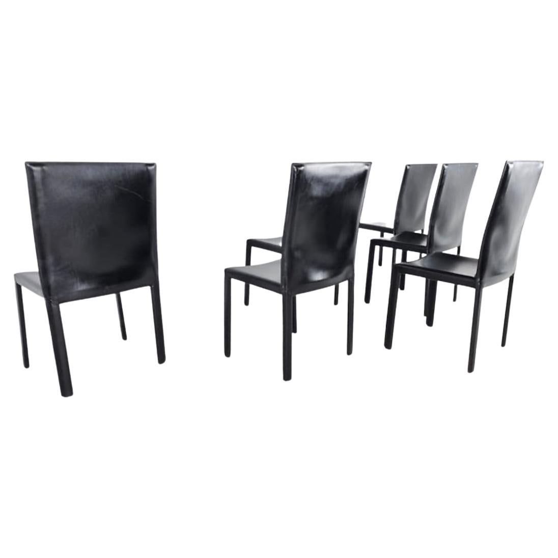 Mid-Century Modern Pasqualina Black Leather Dining Chairs by Enrico Pellizzoni, Set of 6