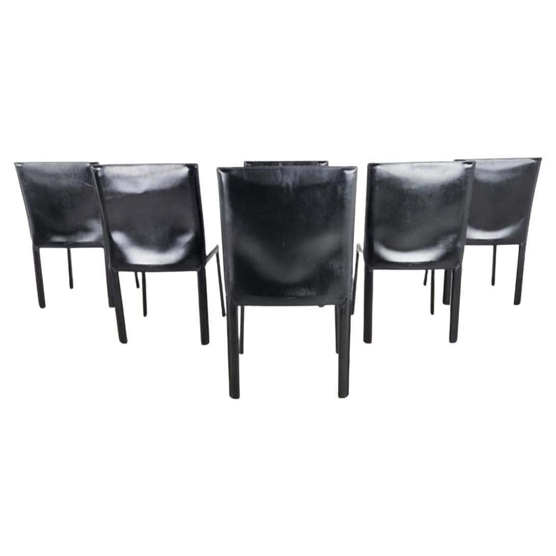 Pasqualina Black Leather Dining Chairs by Enrico Pellizzoni, Set of 6 In Good Condition In San Angelo, TX