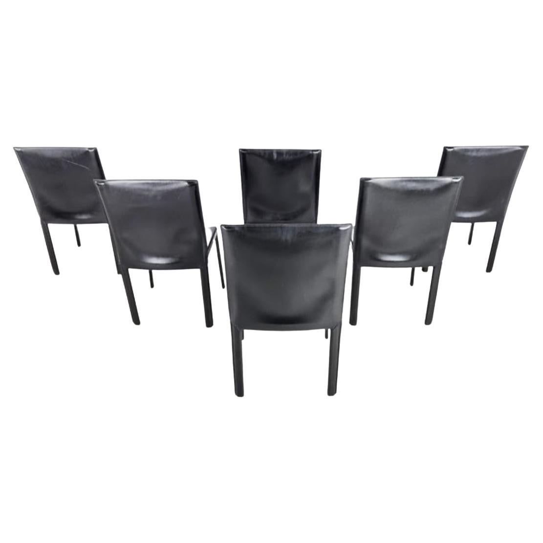 Late 20th Century Pasqualina Black Leather Dining Chairs by Enrico Pellizzoni, Set of 6