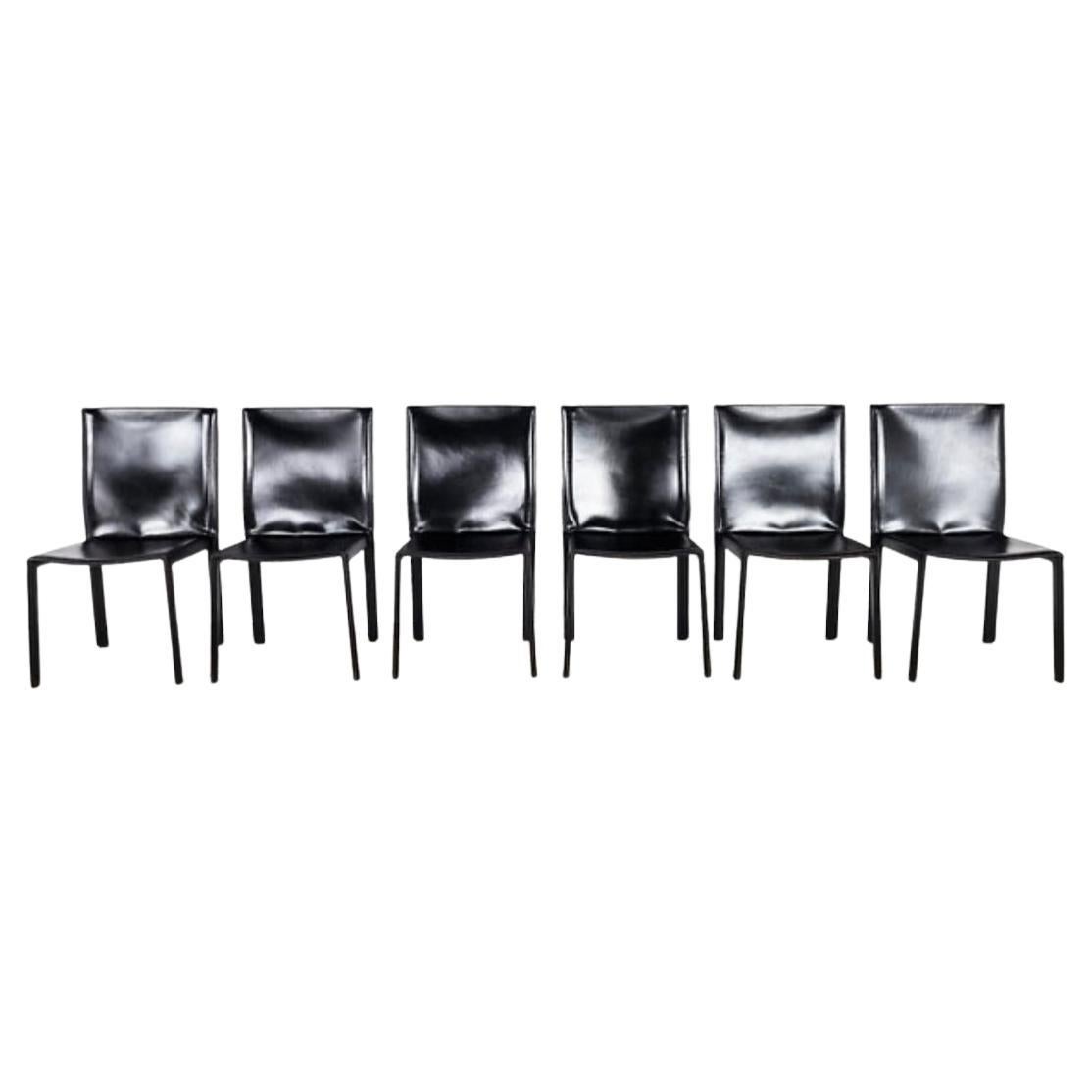 Pasqualina Black Leather Dining Chairs by Enrico Pellizzoni, Set of 6 2