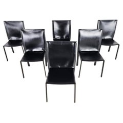 Pasqualina Black Leather Dining Chairs by Enrico Pellizzoni, Set of 6