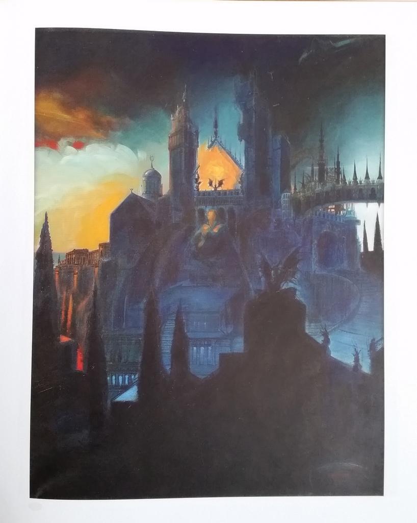 Passage de la main d'or - Phillippe Druillet

Oil and Indian ink highlights on canvas for a painting representing a night view of the roofs of Paris. This is one of the artist's first neo-fantasy works, in the vein of Gustave Moreau. Begun in