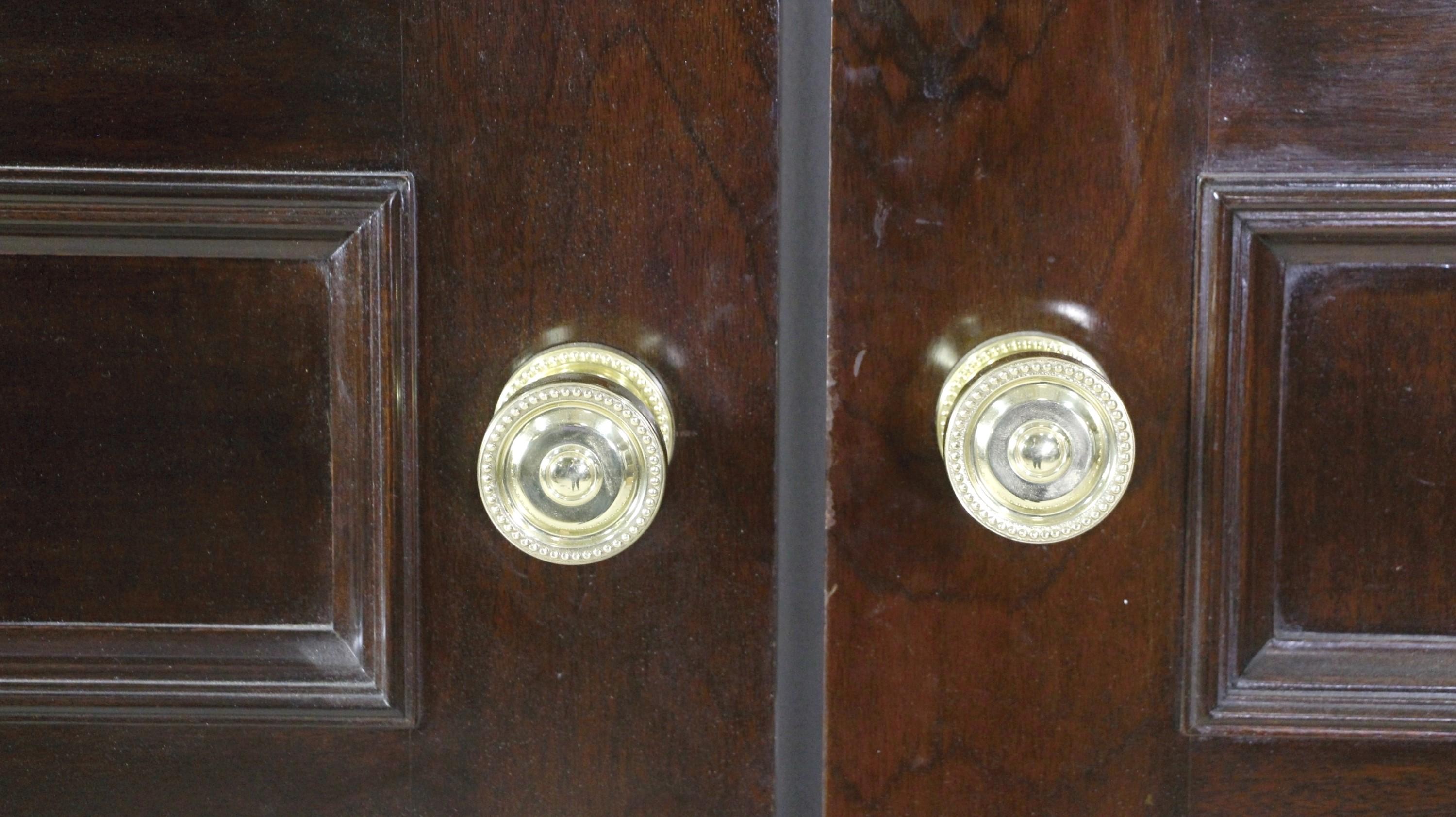 American Passage Double Doors Solid Wood W. Dark Tone Gloss Finish and Hardware