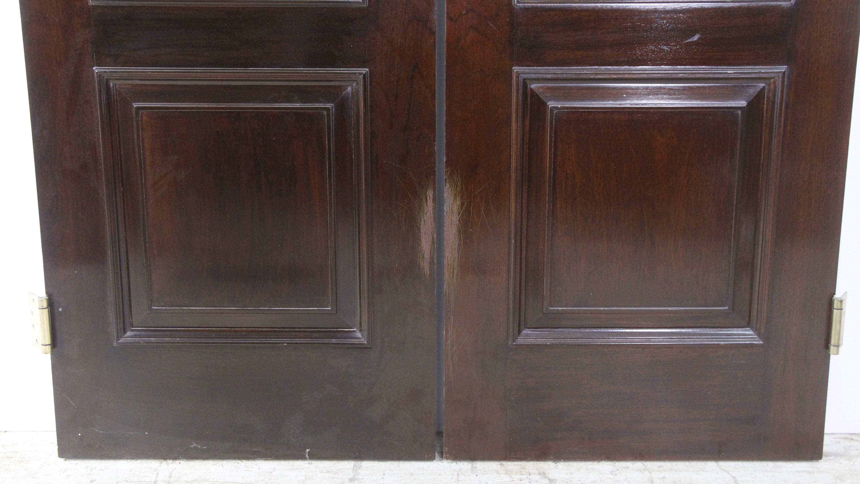 Passage Double Doors Solid Wood W. Dark Tone Gloss Finish and Hardware In Good Condition In New York, NY