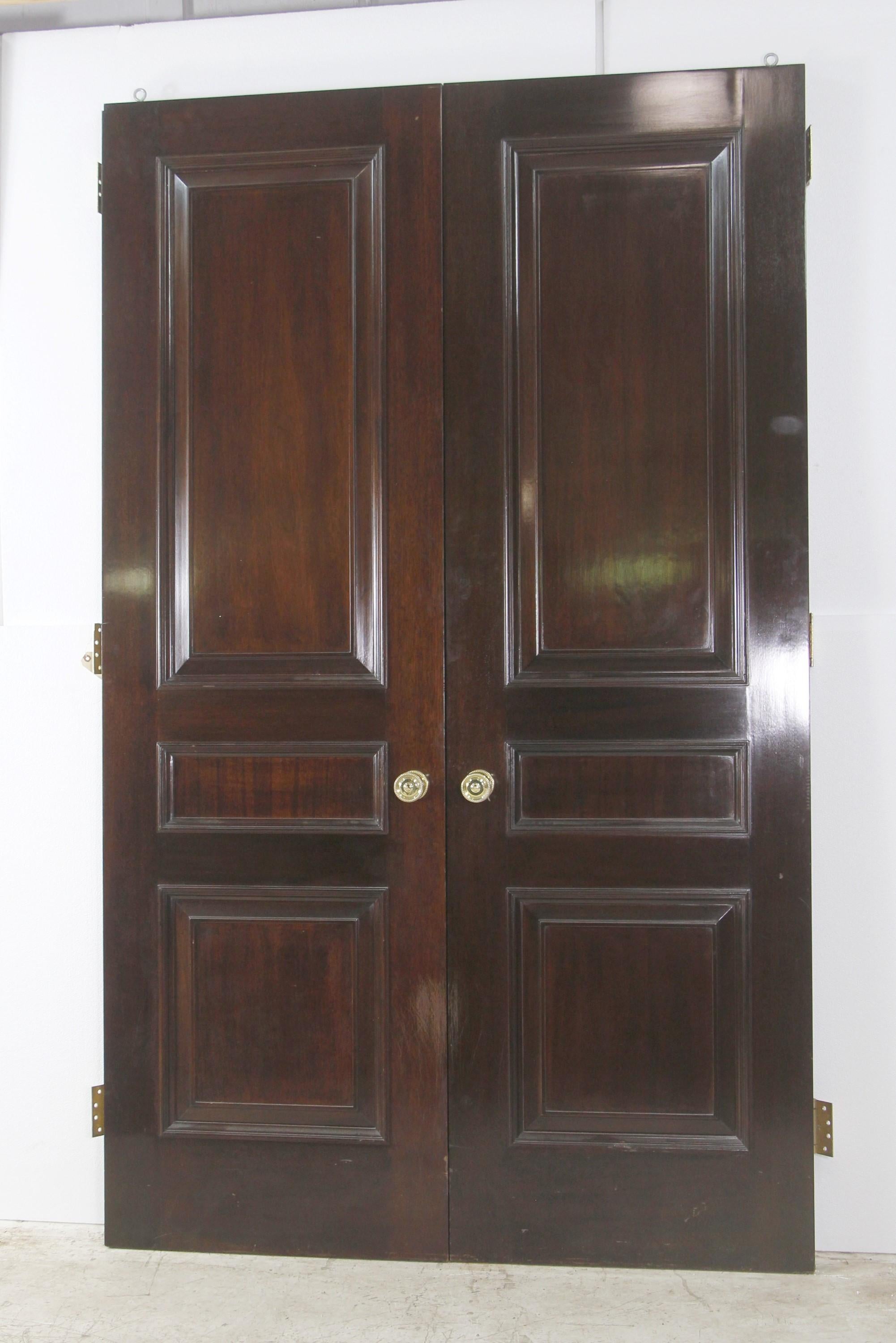 20th Century Passage Double Doors Solid Wood W. Dark Tone Gloss Finish and Hardware