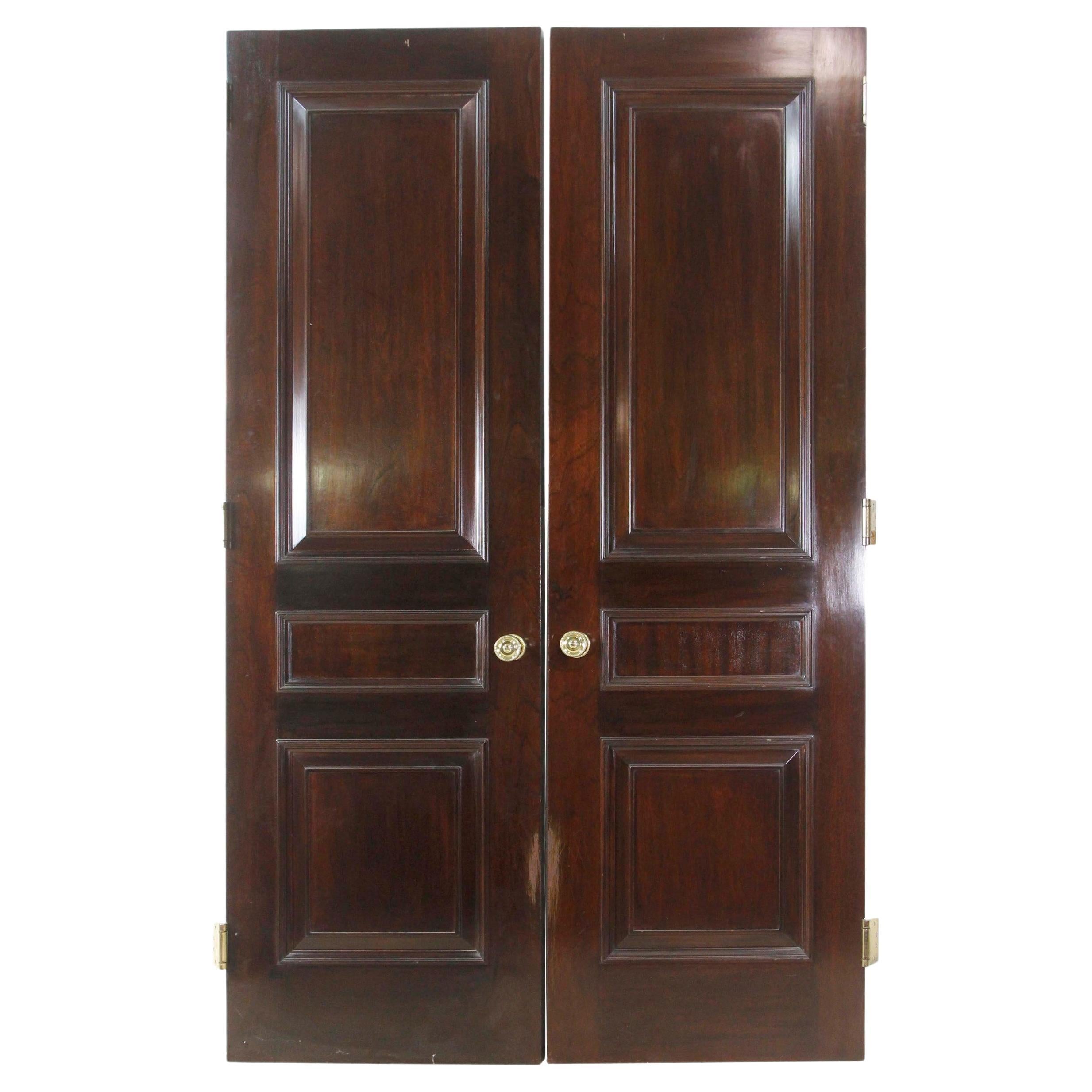 Passage Double Doors Solid Wood W. Dark Tone Gloss Finish and Hardware