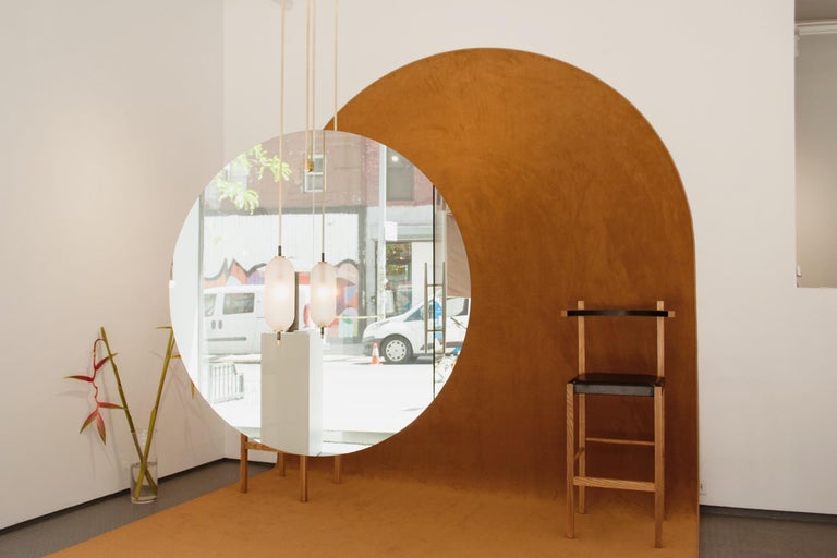 Modern Passage Mirror, a Circular Mirror Made of One-way Mirror and Brushed Brass For Sale