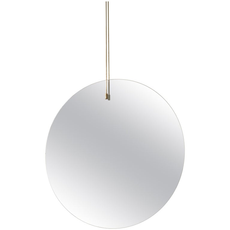 Passage Mirror, a Circular Mirror Made of One-way Mirror and Brushed Brass For Sale