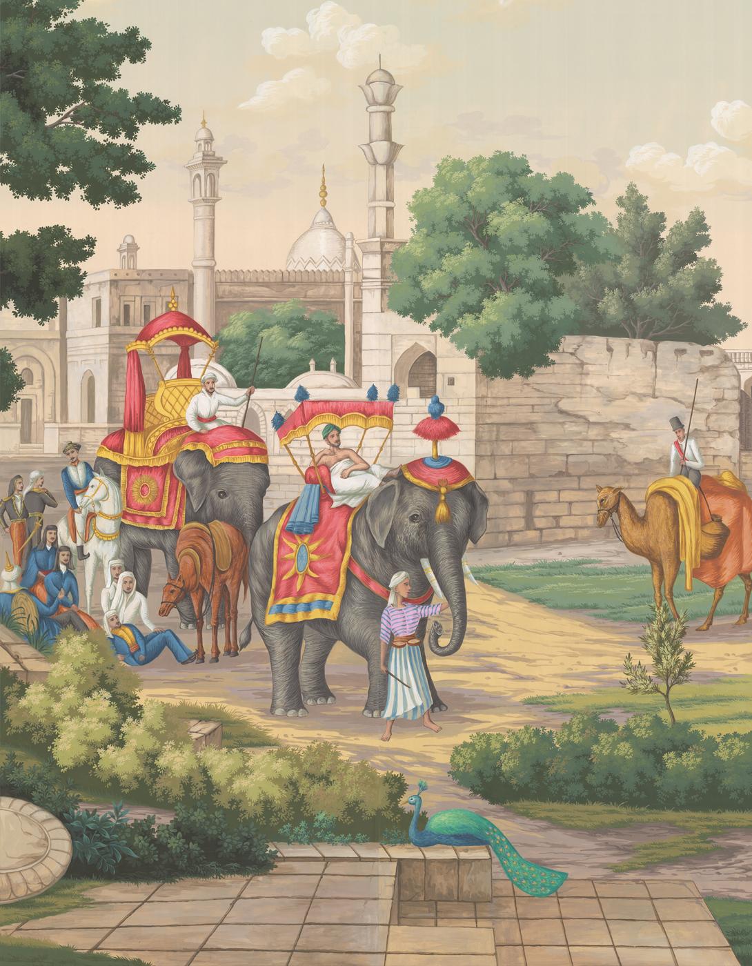 American Passage To India Hand-painted Mural Wallpaper For Sale