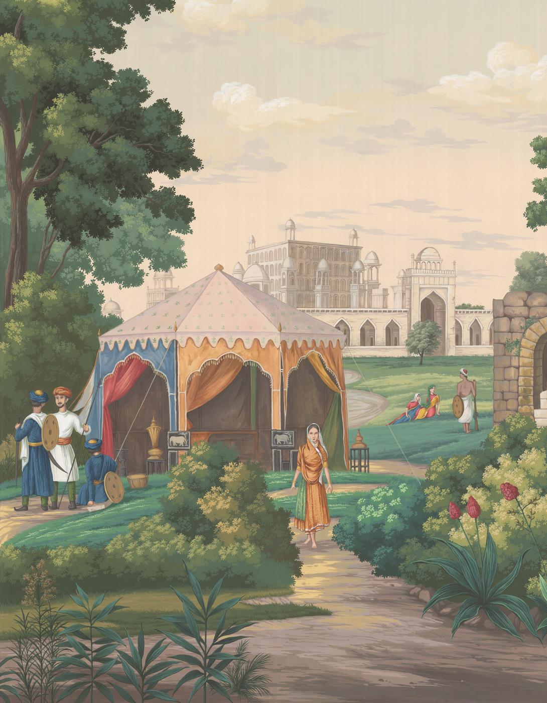 Hand-Painted Passage To India Hand-painted Mural Wallpaper For Sale