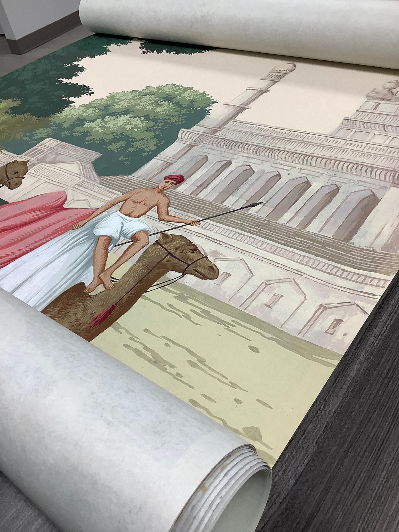 Contemporary Passage To India Hand-painted Mural Wallpaper For Sale
