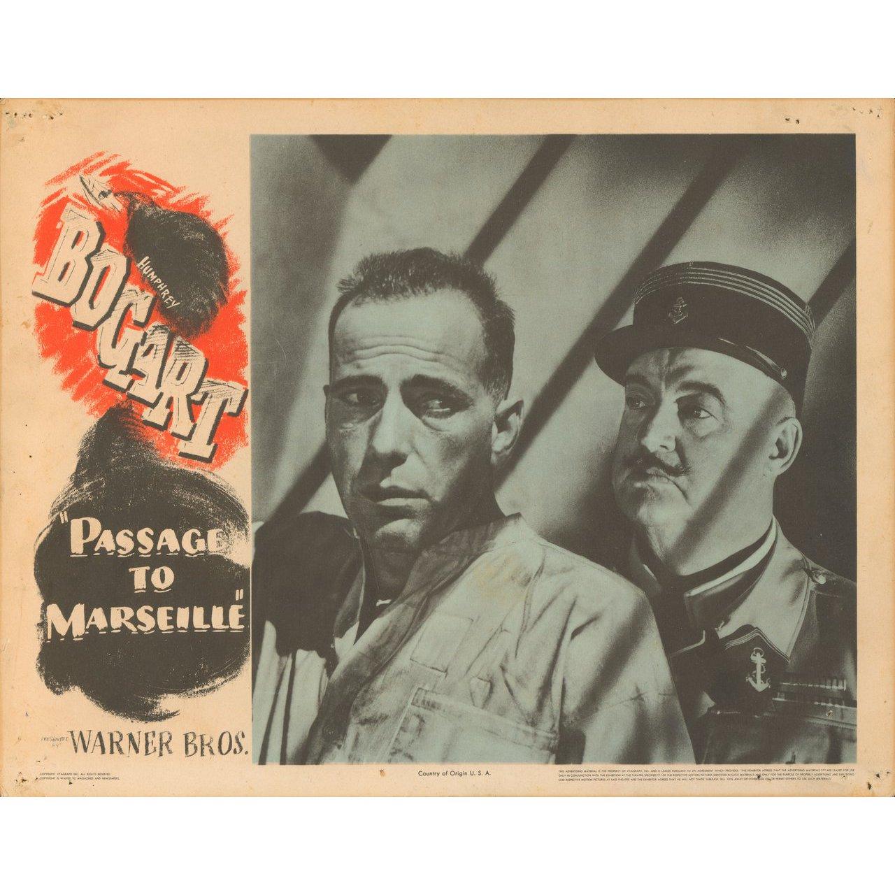 Original 1944 U.S. scene card for the film Passage to Marseille directed by Michael Curtiz with Humphrey Bogart / Claude Rains / Michele Morgan / Philip Dorn. Very Good condition, pinholes. Please note: the size is stated in inches and the actual