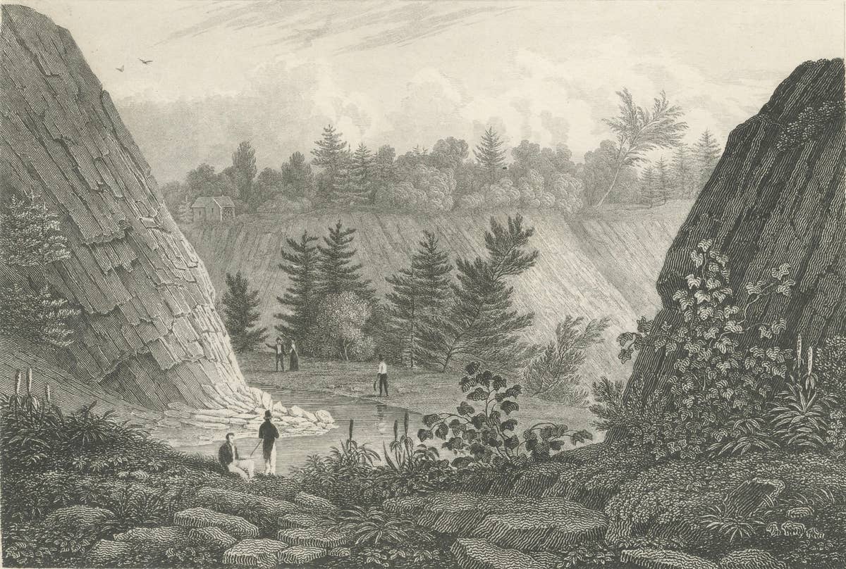 Passaic Falls Antique Engraving, New Jersey Landscape, c.1830