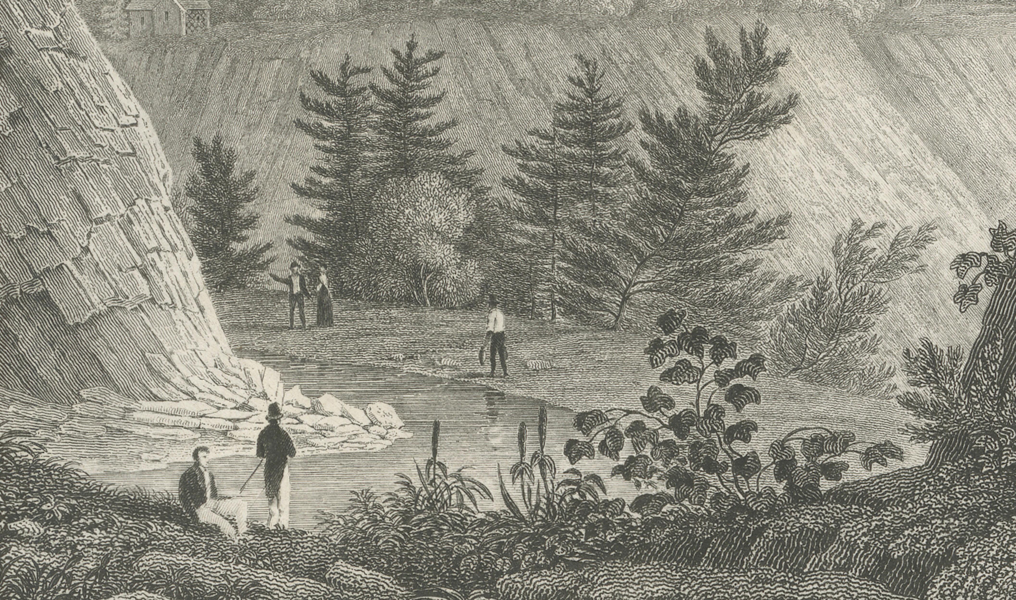 Passaic Falls Antique Engraving, New Jersey Landscape, c.1830