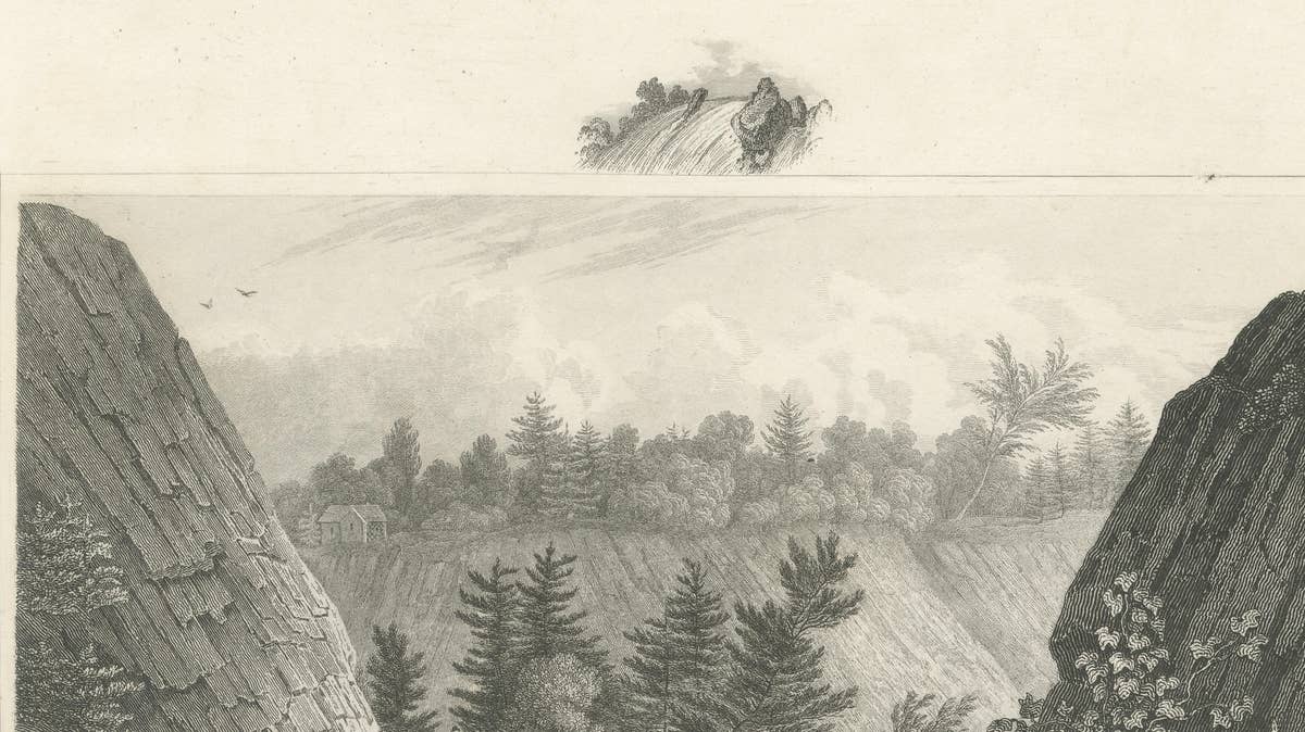 Passaic Falls Antique Engraving, New Jersey Landscape, c.1830