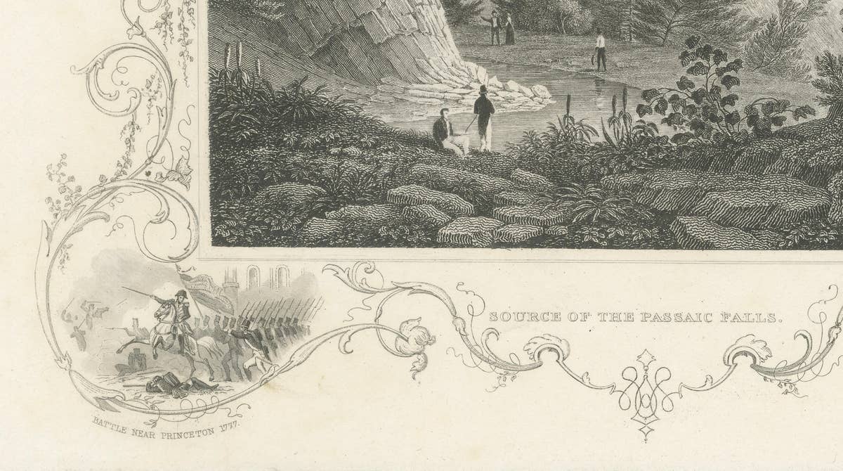 Passaic Falls Antique Engraving, New Jersey Landscape, c.1830