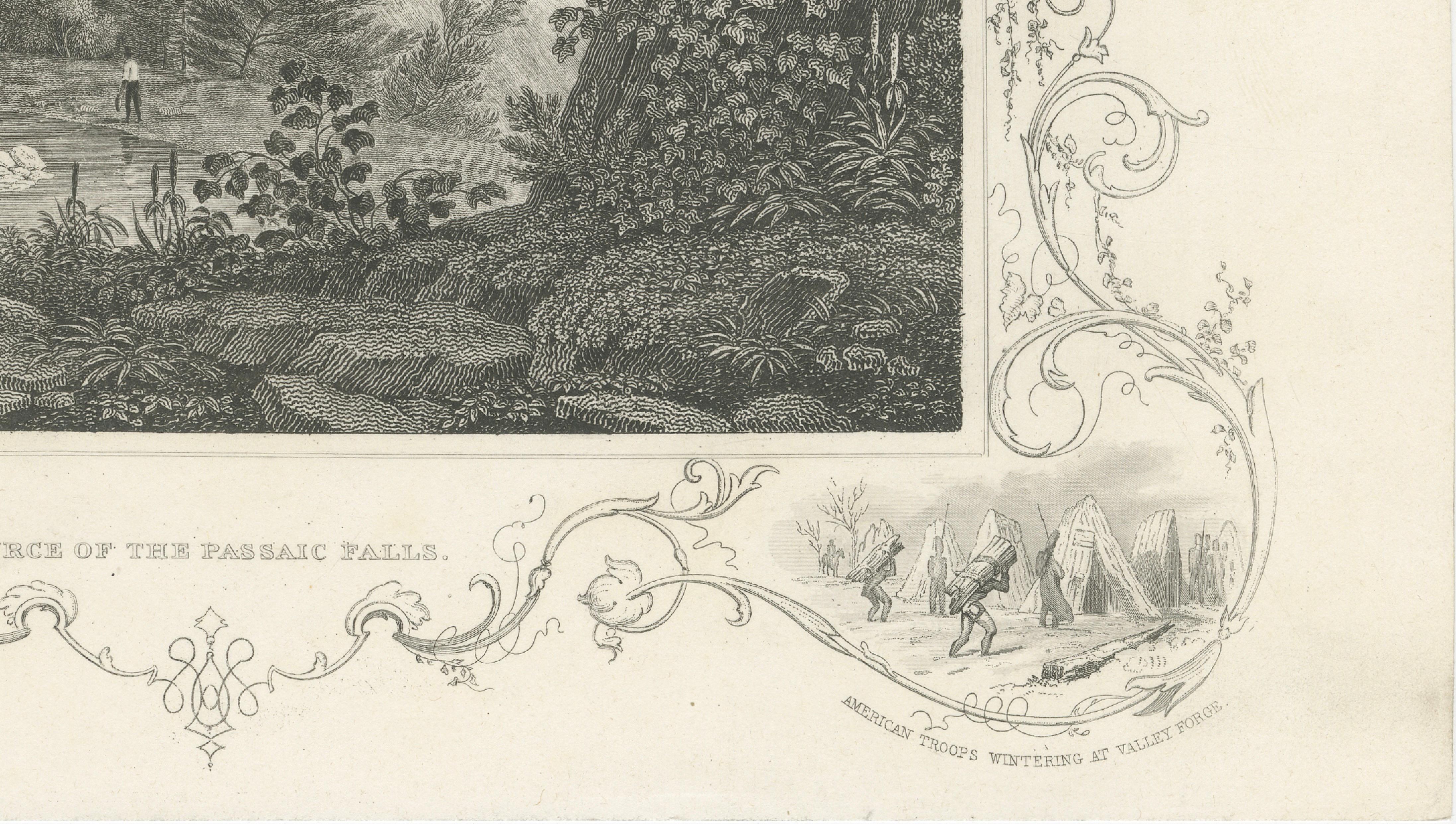 Passaic Falls Antique Engraving, New Jersey Landscape, c.1830
