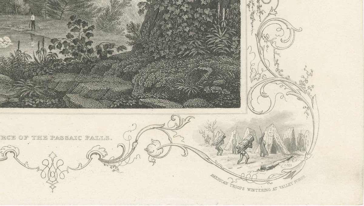 Passaic Falls Antique Engraving, New Jersey Landscape, c.1830
