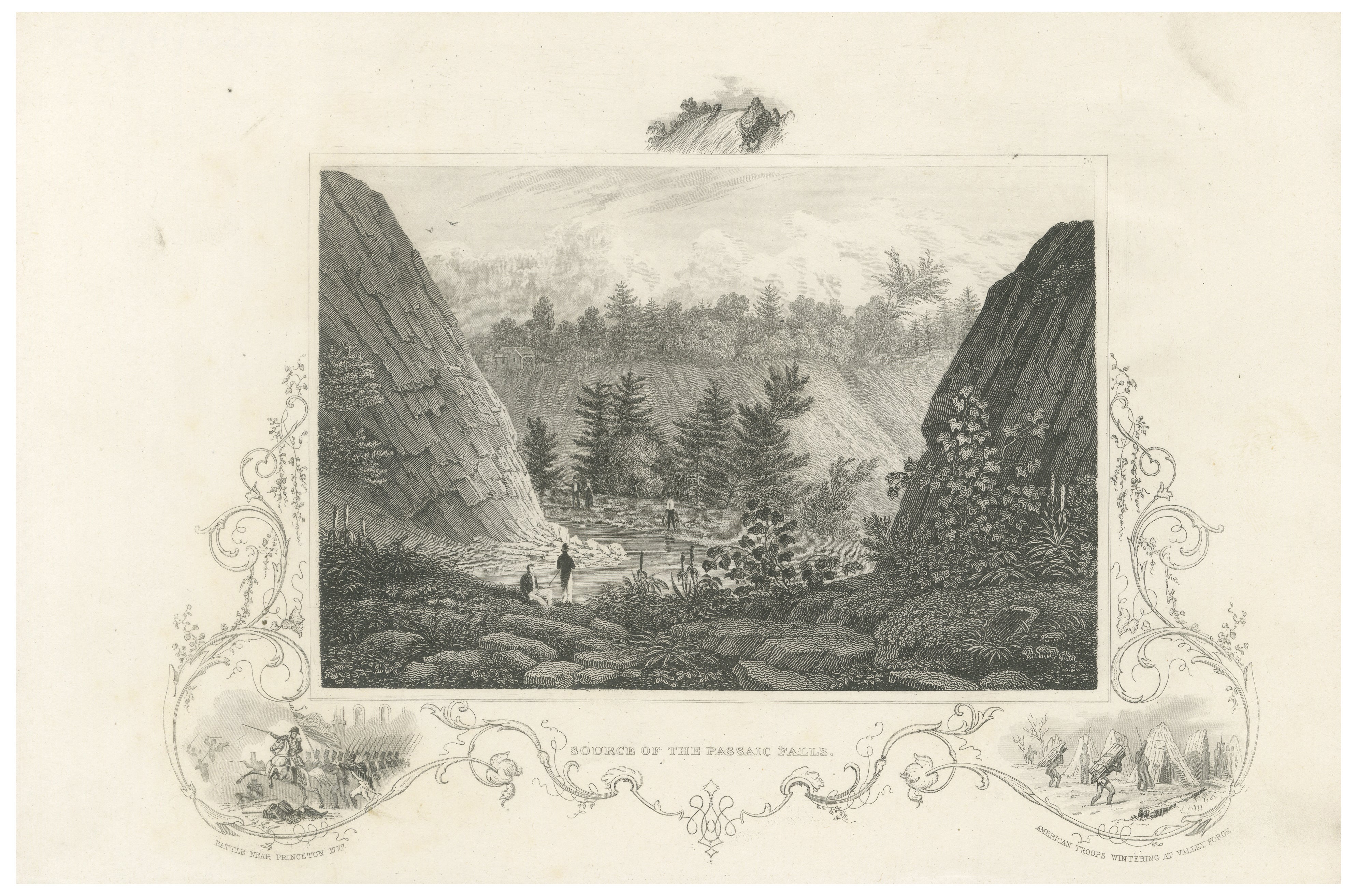 Passaic Falls Antique Engraving, New Jersey Landscape, c.1830