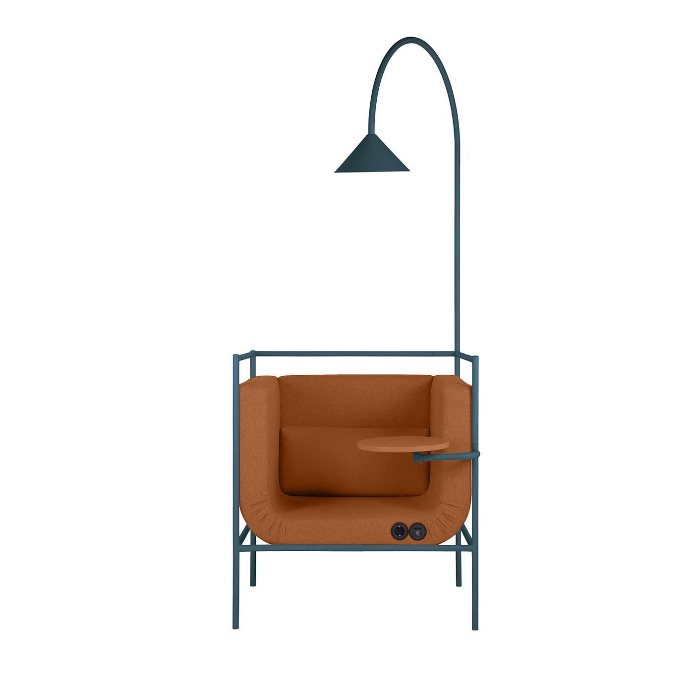 Contemporary Passepartout Armchair with Lamp by Debonademeo studio in Blue and Light Brown For Sale