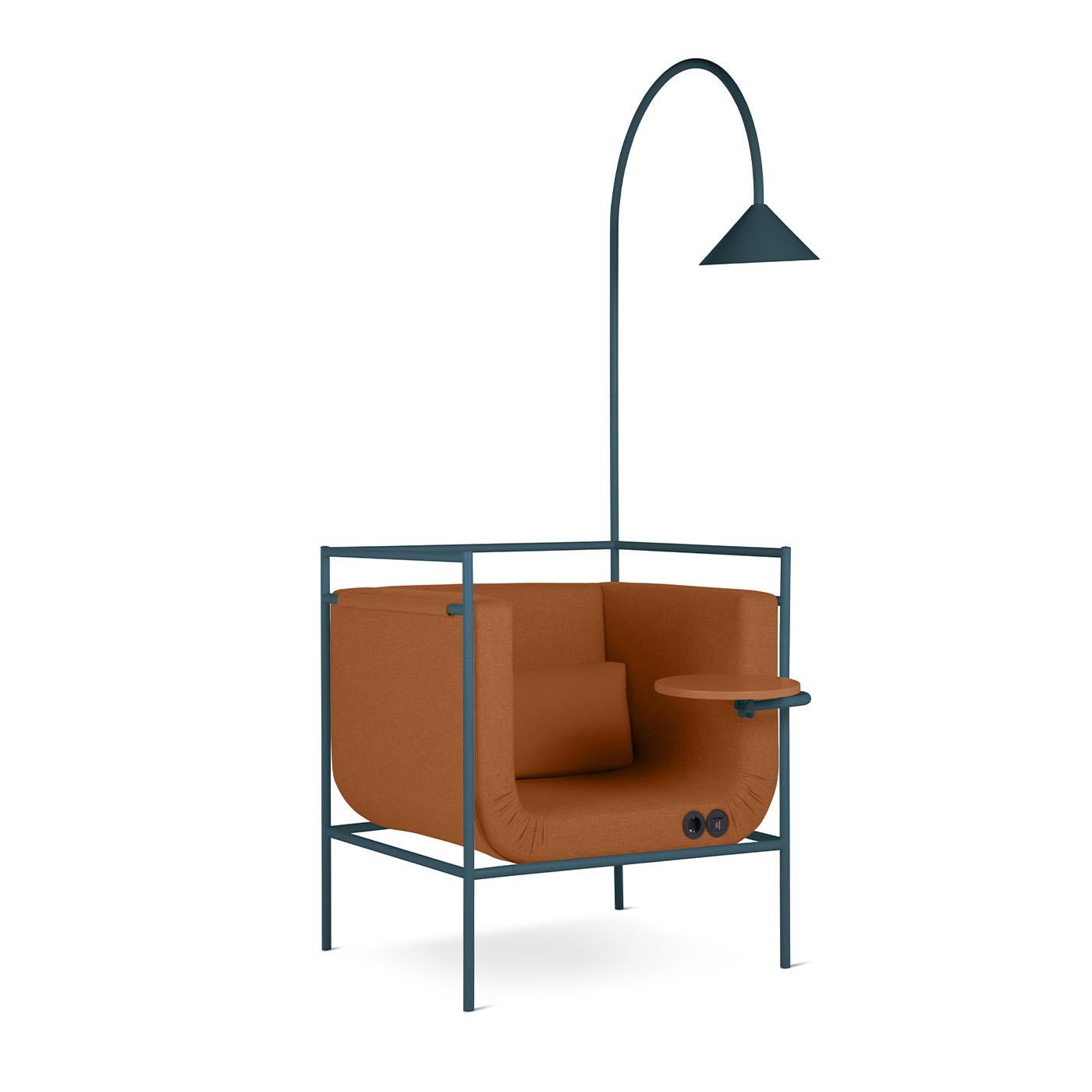 Textile Passepartout Armchair with Lamp by Debonademeo studio in Blue and Light Brown For Sale