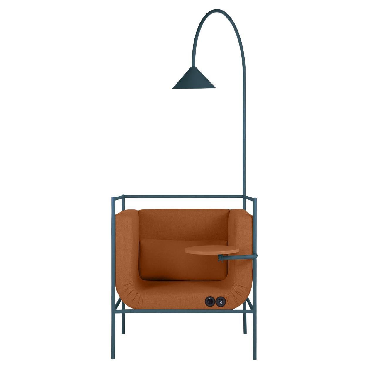Passepartout Armchair with Lamp by Debonademeo studio in Blue and Light Brown For Sale