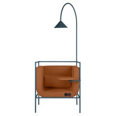 Passepartout Armchair with Lamp by Debonademeo studio in Blue and Light Brown