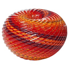 Passerine Basket, a red blown glass sculptural vessel by Layne Rowe