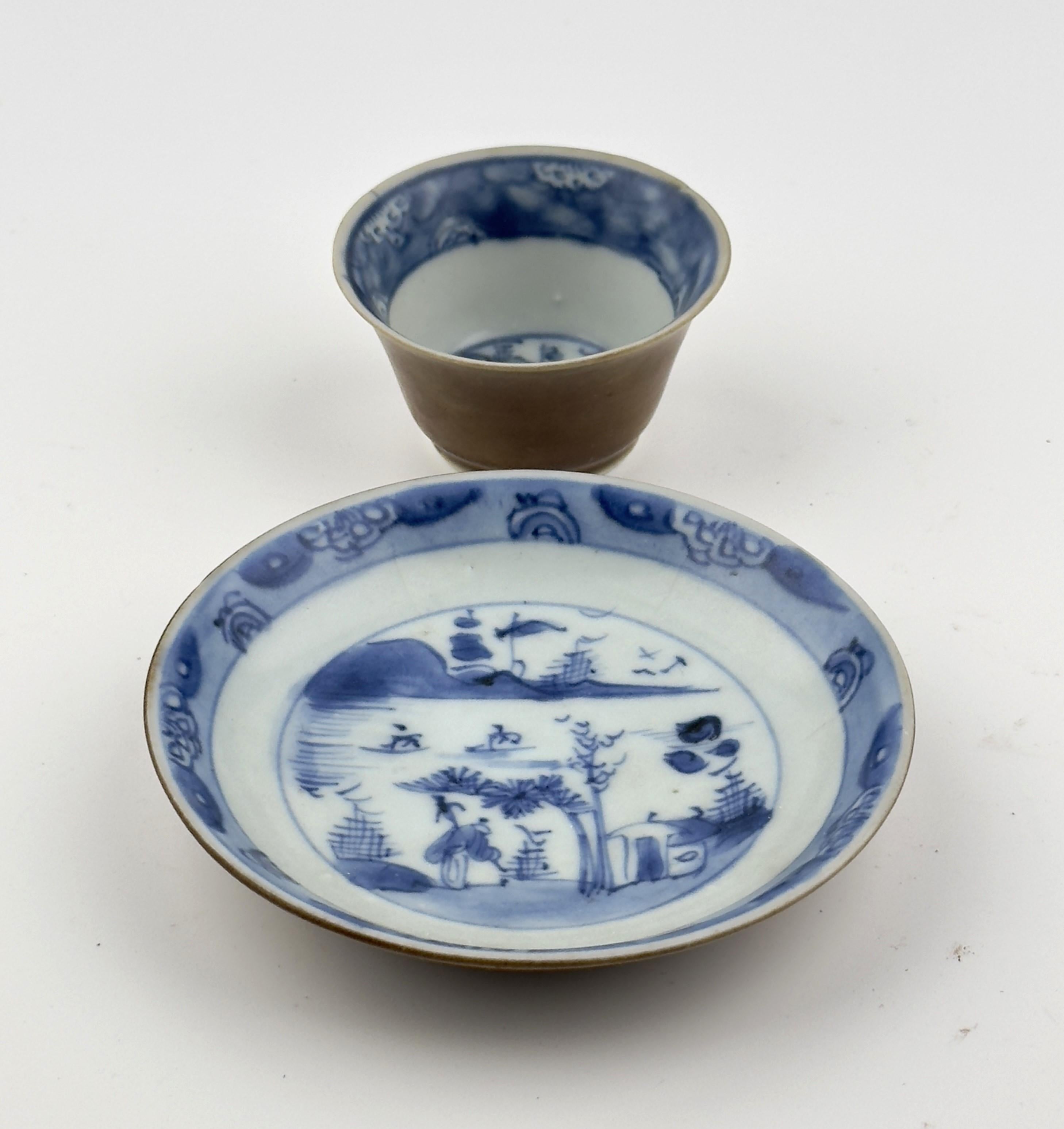 Vorbeifahrende Boote und Figur Teeschale und Untertasse C 1725, Qing Dynasty Yongzheng Era im Angebot 3