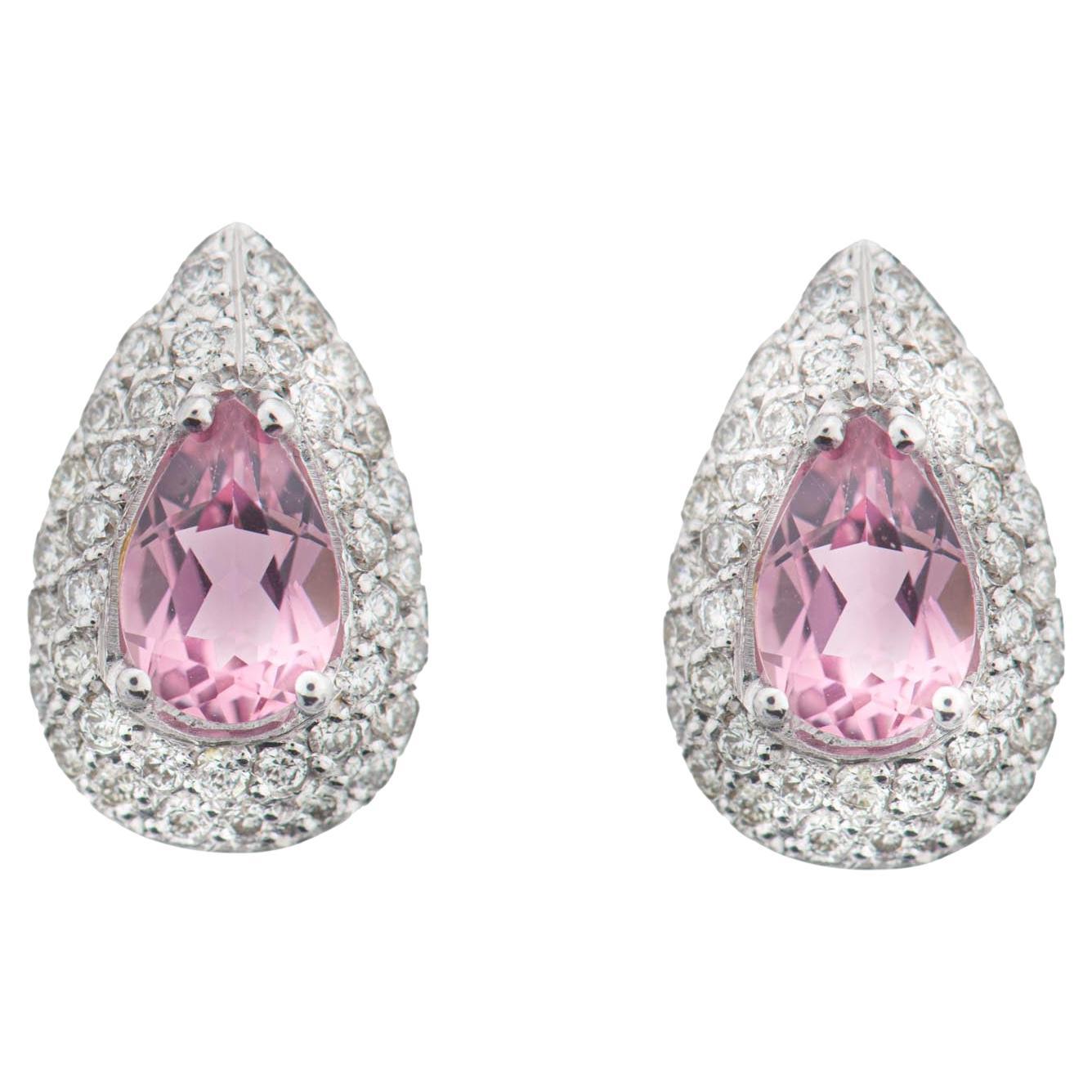 "Passion" Earrings in 18kt White Gold with Brilliants and Pink Tourmaline. en vente