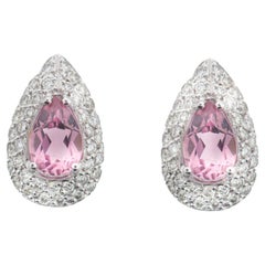 "Passion" Earrings in 18kt White Gold with Brilliants and Pink Tourmaline.