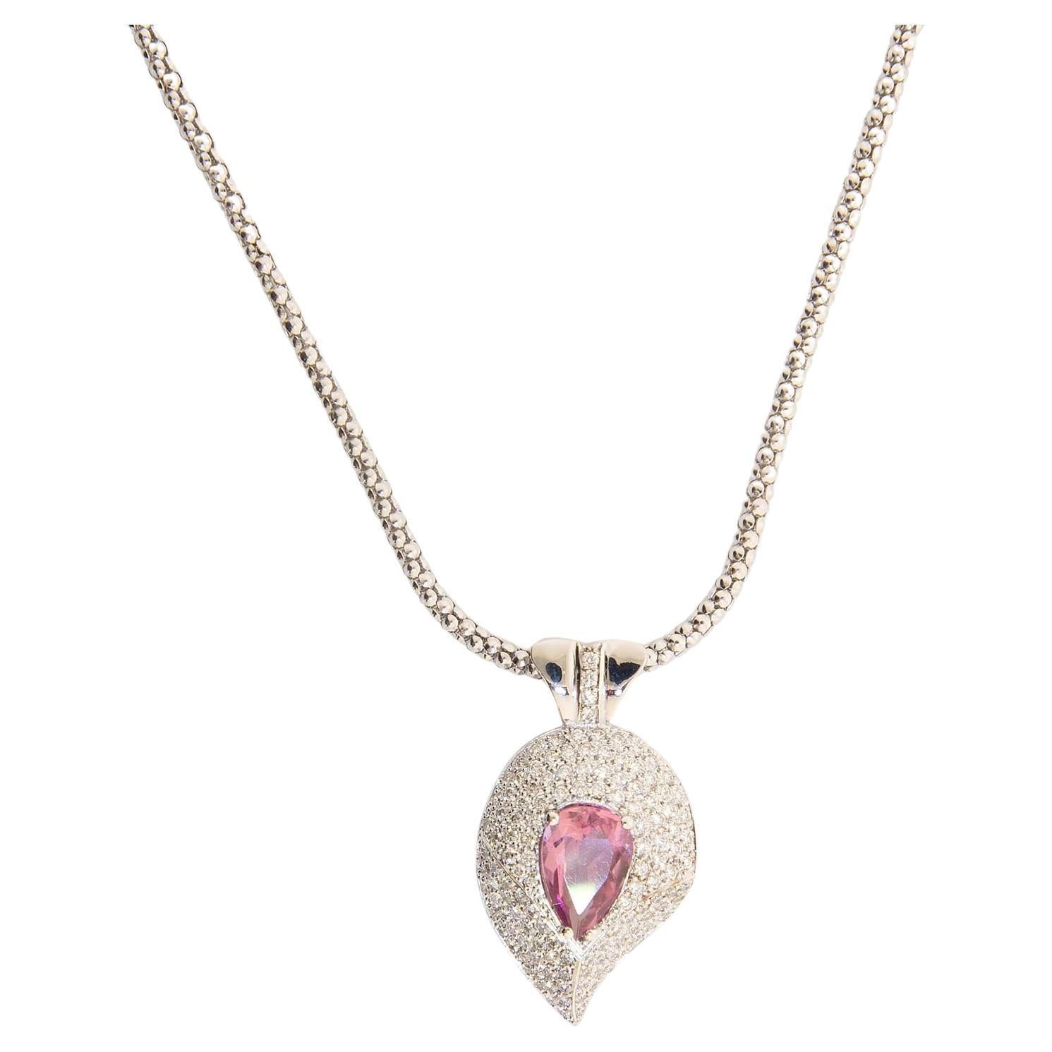 "Passion" Pendant in 18kt White Gold with Brilliants and Pink Tourmaline. en venta
