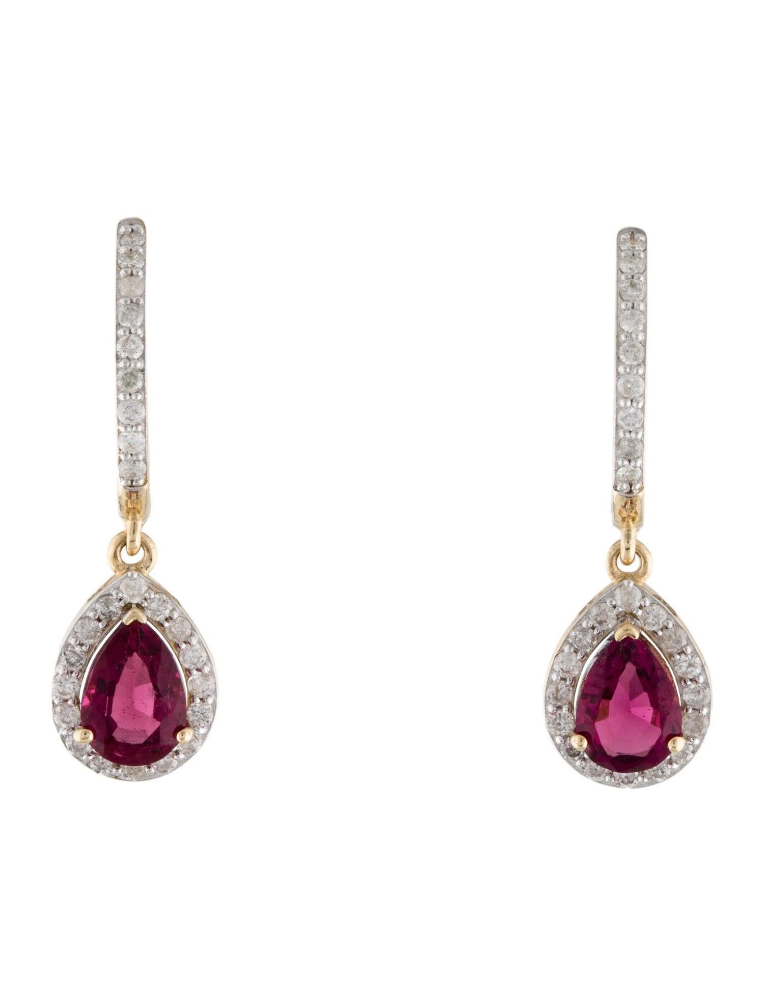 Brilliant Cut 14K Rubellite & Diamond Drop Earrings - Exquisite Elegance, Timeless Glamour For Sale