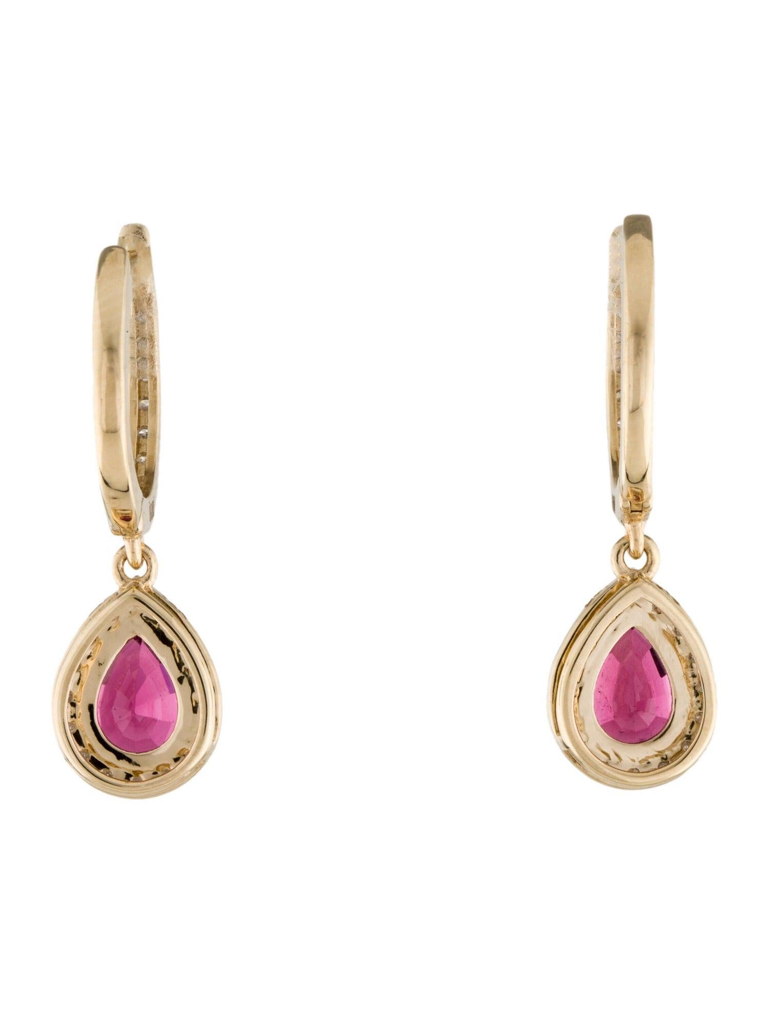 14K Rubellite & Diamond Drop Earrings - Exquisite Elegance, Timeless Glamour In New Condition For Sale In Holtsville, NY