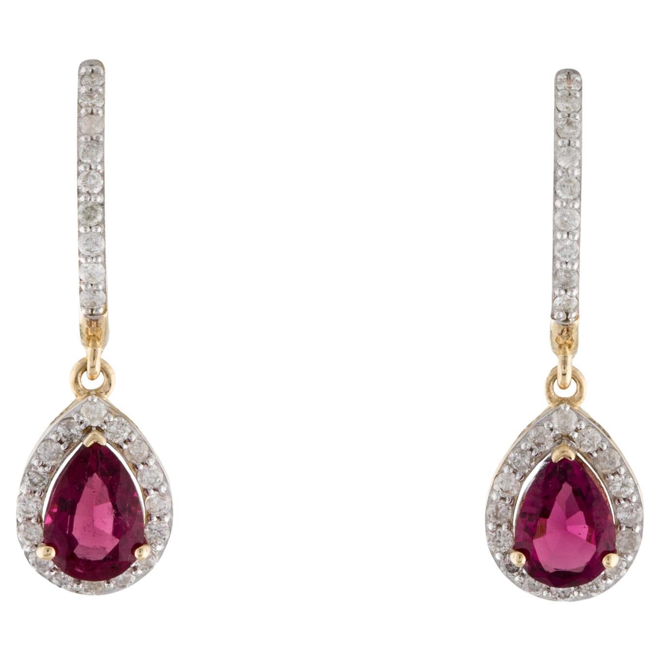 14K Rubellite & Diamond Drop Earrings - Exquisite Elegance, Timeless Glamour For Sale