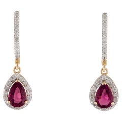 14K Rubellite & Diamond Drop Earrings - Exquisite Elegance, Timeless Glamour