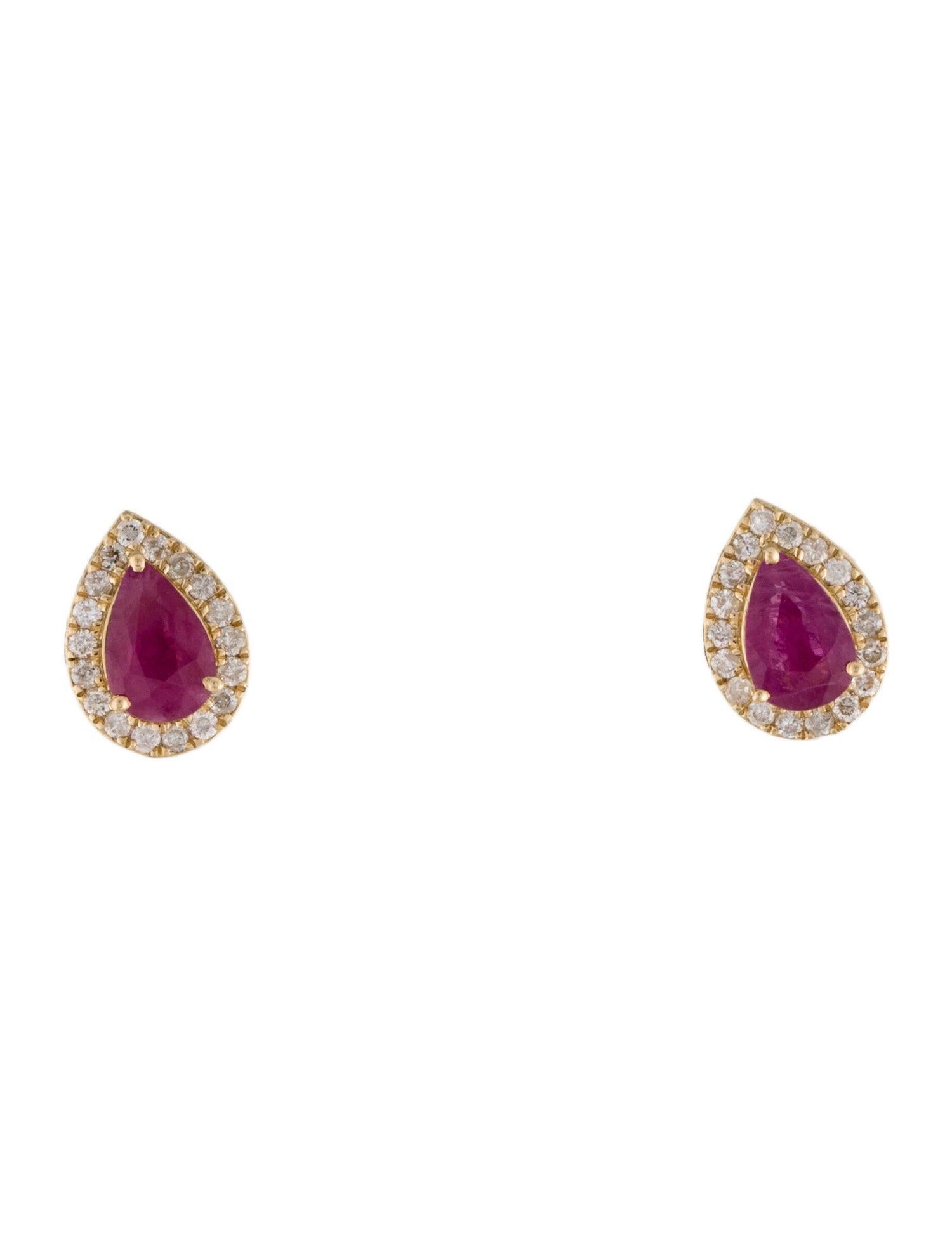 14K 1.11ctw Ruby & Diamond Halo Stud Earrings - Elegant Glamour, Timeless Design In New Condition In Holtsville, NY