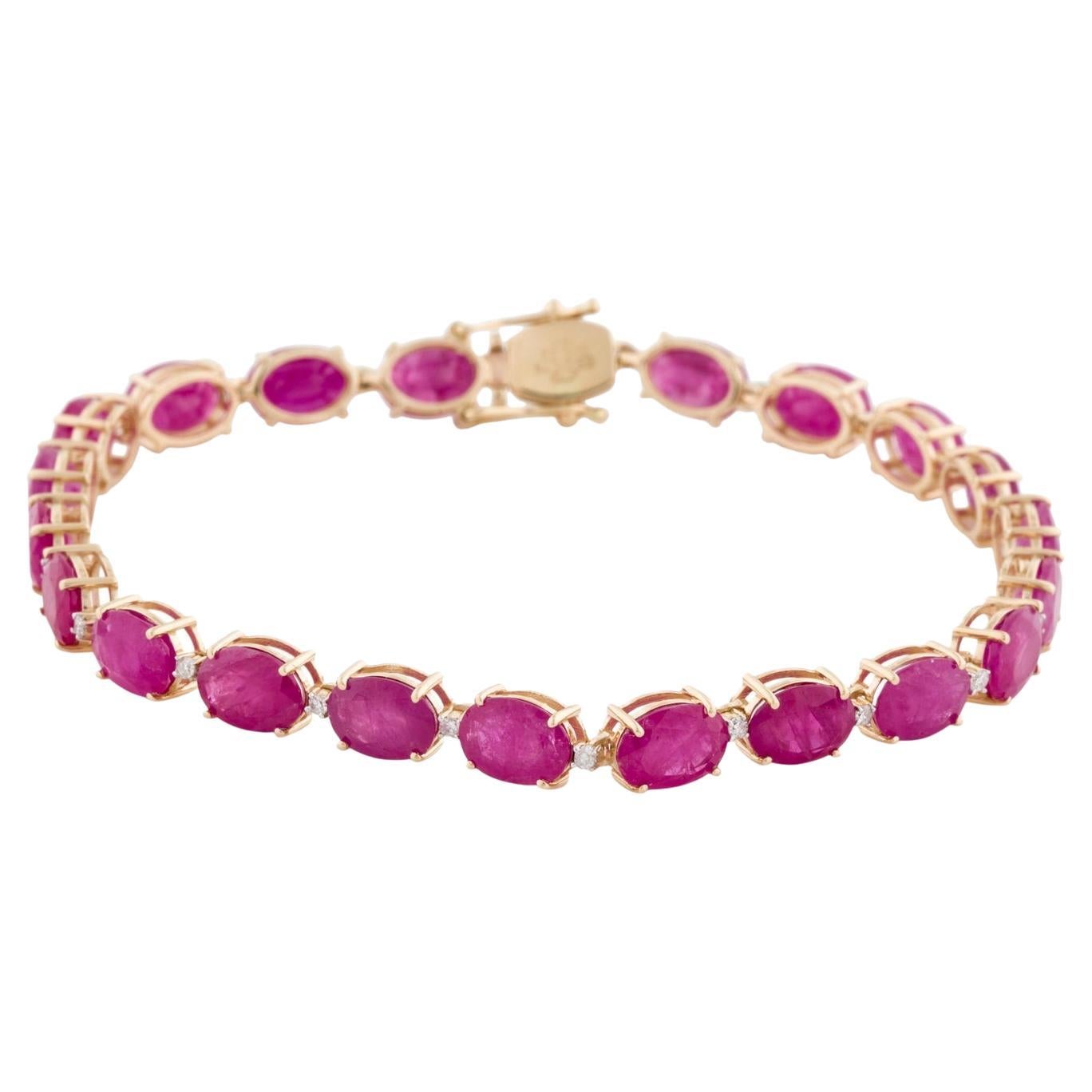 14K Ruby & Diamond Link Bracelet - Exquisite Gemstone Elegance, Timeless Luxury For Sale