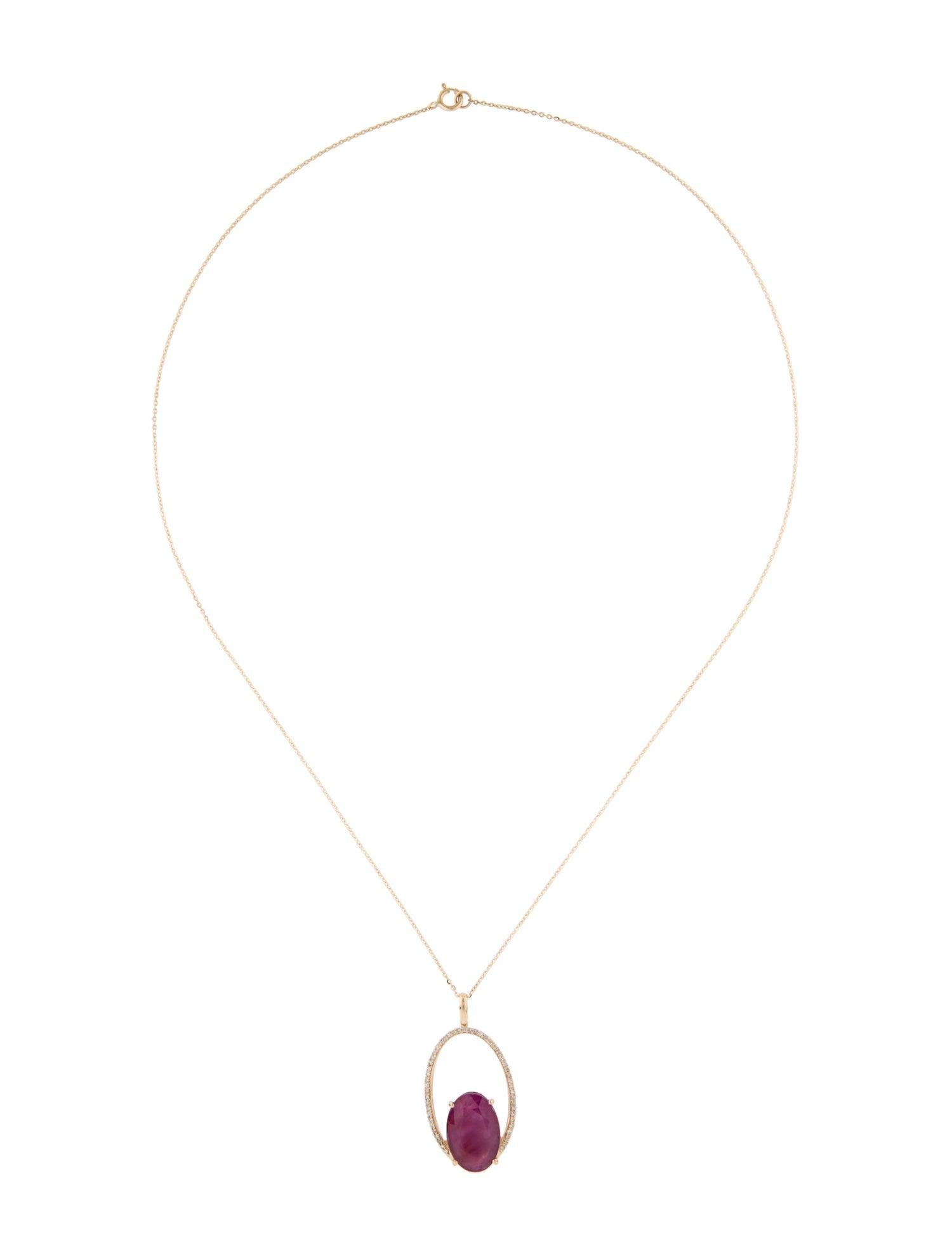Women's 14K 6.42ct Ruby & Diamond Pendant Necklace: Timeless Luxury Statement Jewelry For Sale