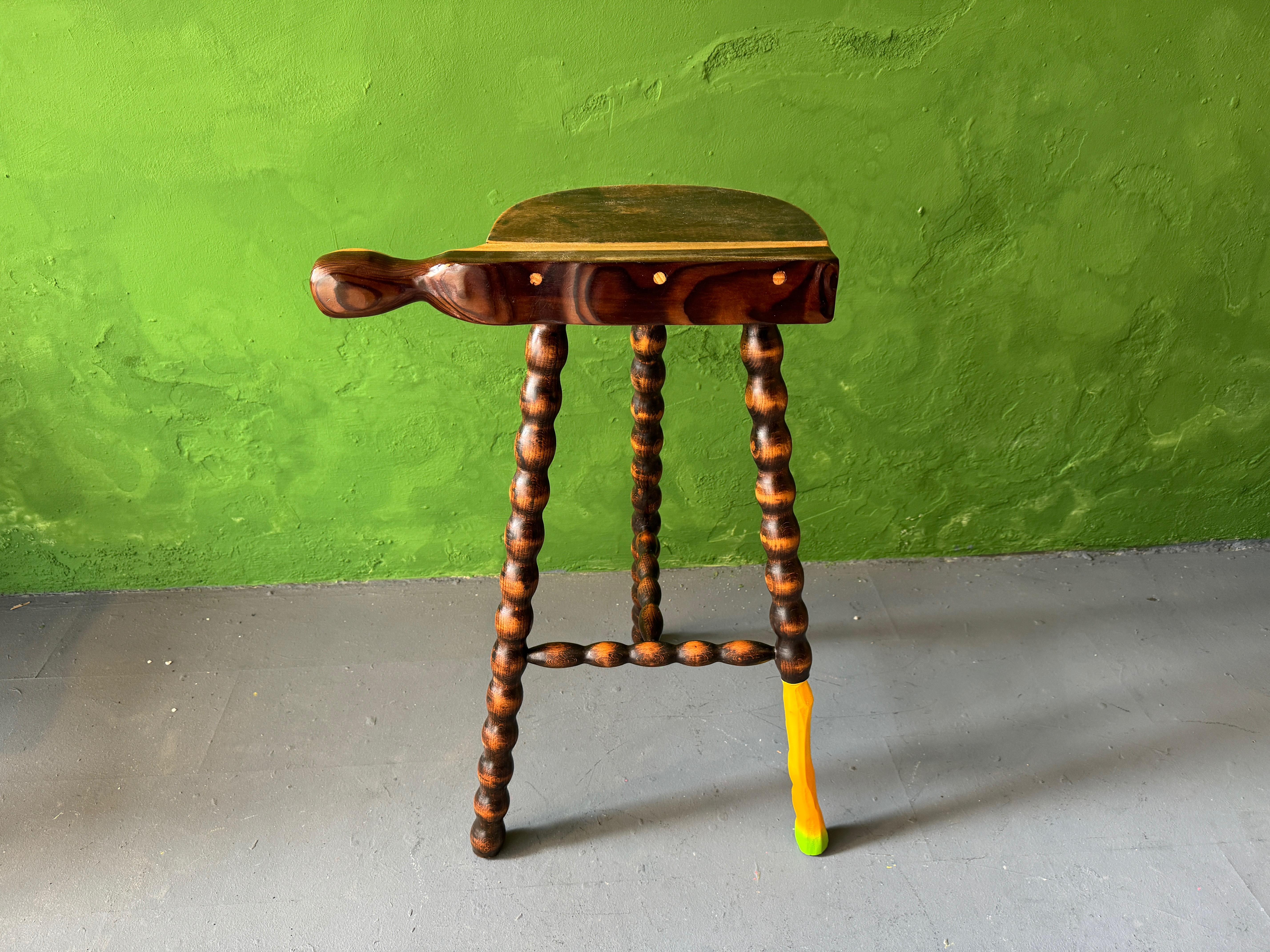 Past Create Future Barstool by Markus Friedrich Staab
One of a Kind
Dimensions: D 26 x W 43 x H 74 cm.
Materials: Wood, lacquer, paint.

French barstool contemporized, piece added, carved, multi-lacquered, and painted.

Markus Friedrich